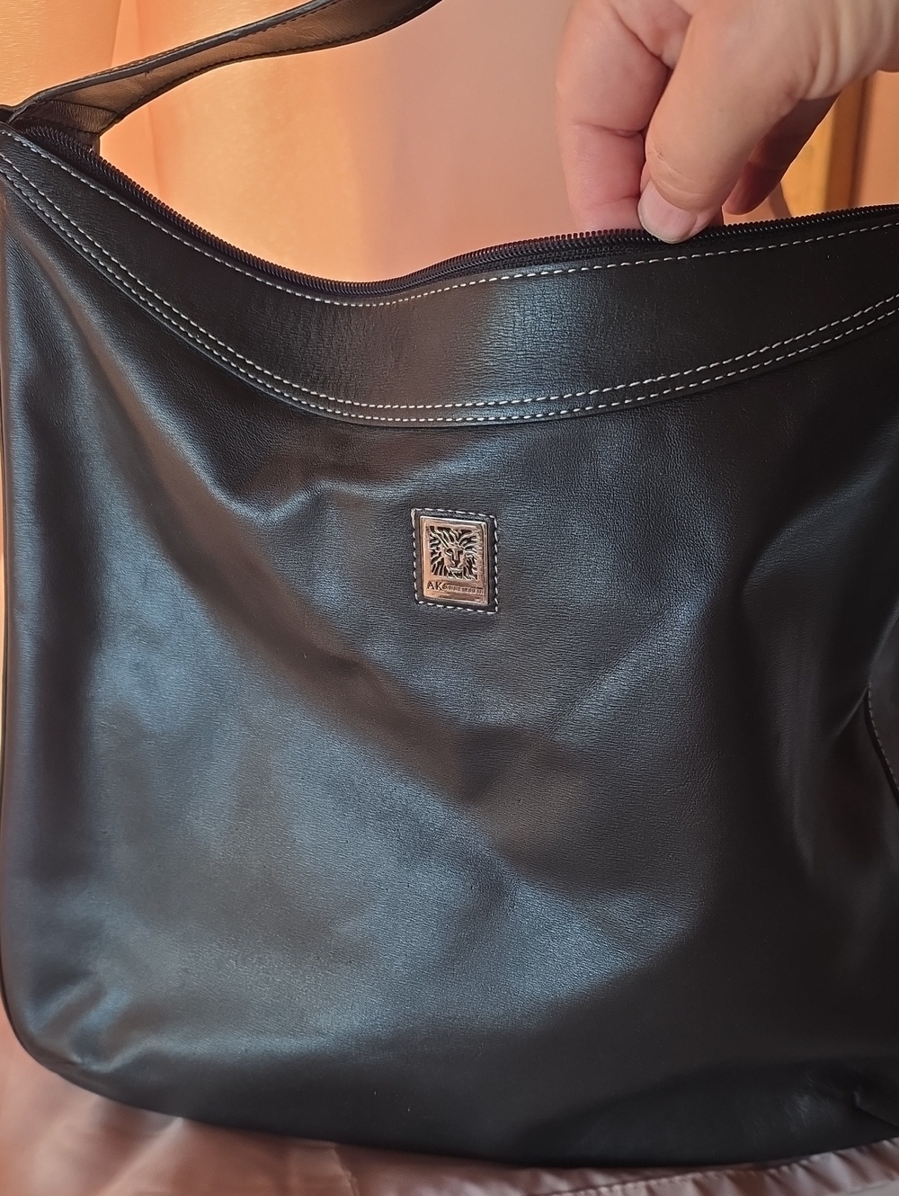 Anne Klein Black Shoulder Bag with Contrast Stitching